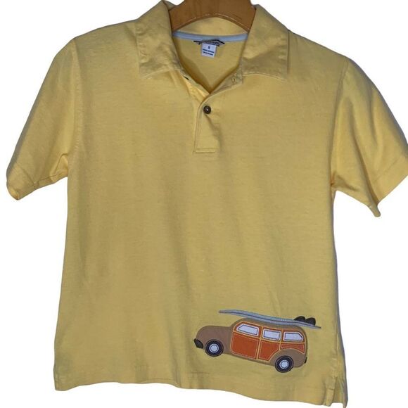Hartstrings Boy's size 8 Panel wagon surfing yellow Cotton Polo Shirt top - Picture 2 of 11